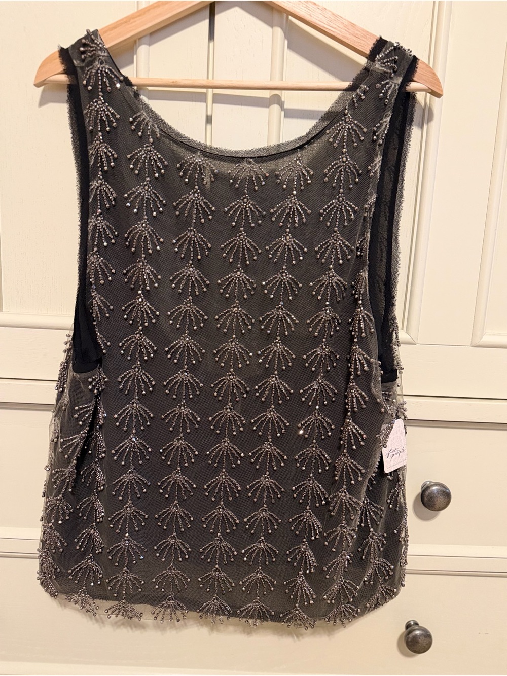 Free People Black Beaded Mesh Tank Top